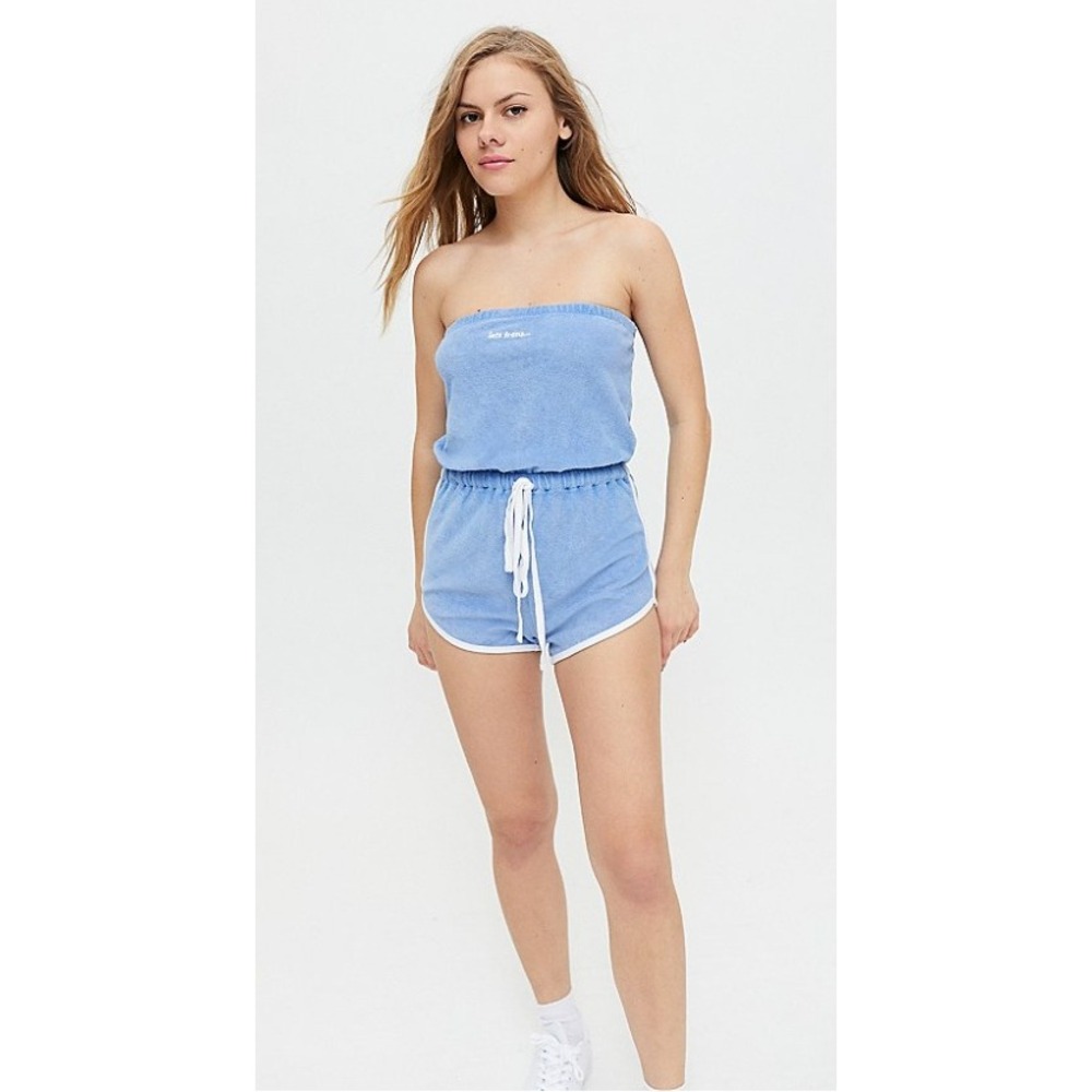 iets frans Toweling Strapless Romper Blue Terry Cloth Strapless Summer